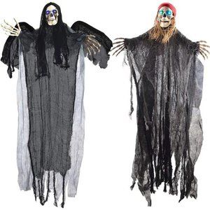 2 Pcs 40" Halloween Hanging Ghost Decorations with LED Flashing Eyes